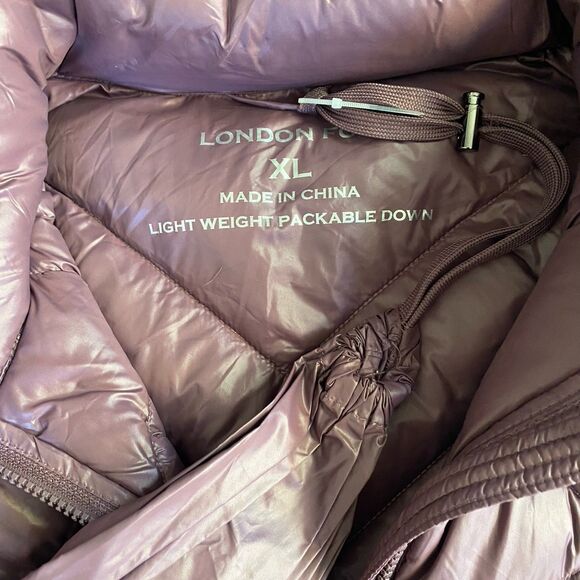 London Fog Women’s XL Hooded Down Puffer Jacket Purple Packable Winter Coat - Picture 4 of 11